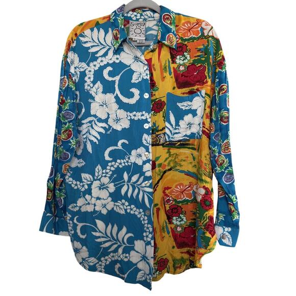 Surya Patchwork Hawaiian Shirt M Beaded Embroidery Surf Aloha Vtg Art Unisex - Picture 2 of 10